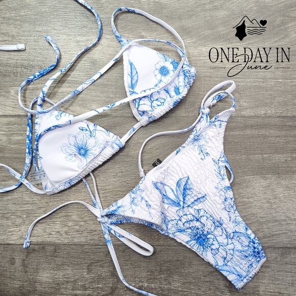 Volafa Smocked Triangle Tie Side Cheeky Bikini Swimsuit Size S - Picture 5 of 5